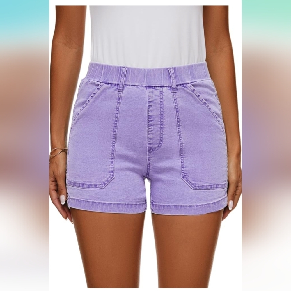 HVEPUO Jean Shorts High Waisted Summer Cotton Stretchy Casual Pull On XL (EUC) - Picture 9 of 13